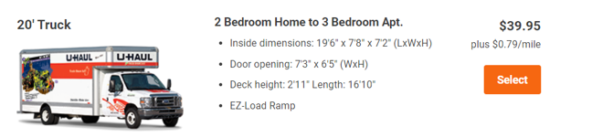 UHaul ad with pricing